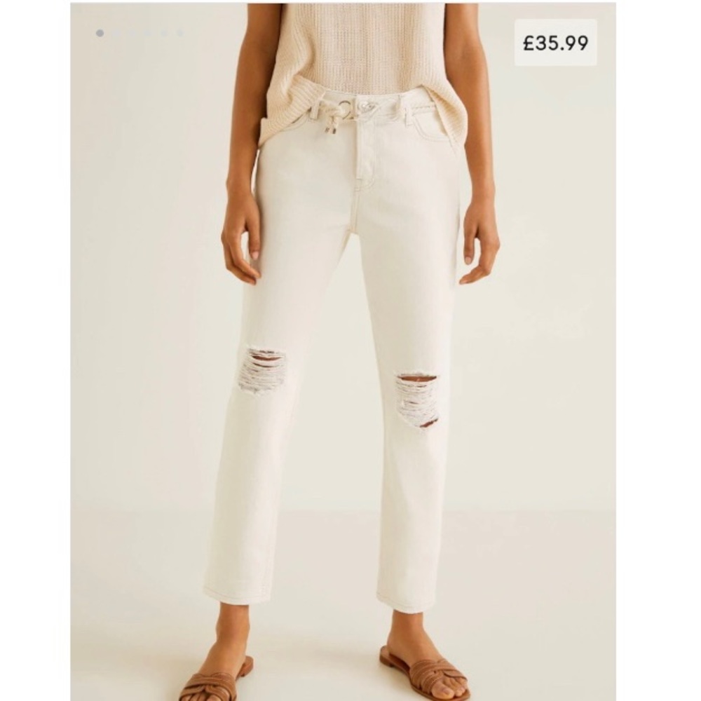 MNG mango NWT cream relaxed boyfriend distressed jeans USA Size 1/EUR Size 32